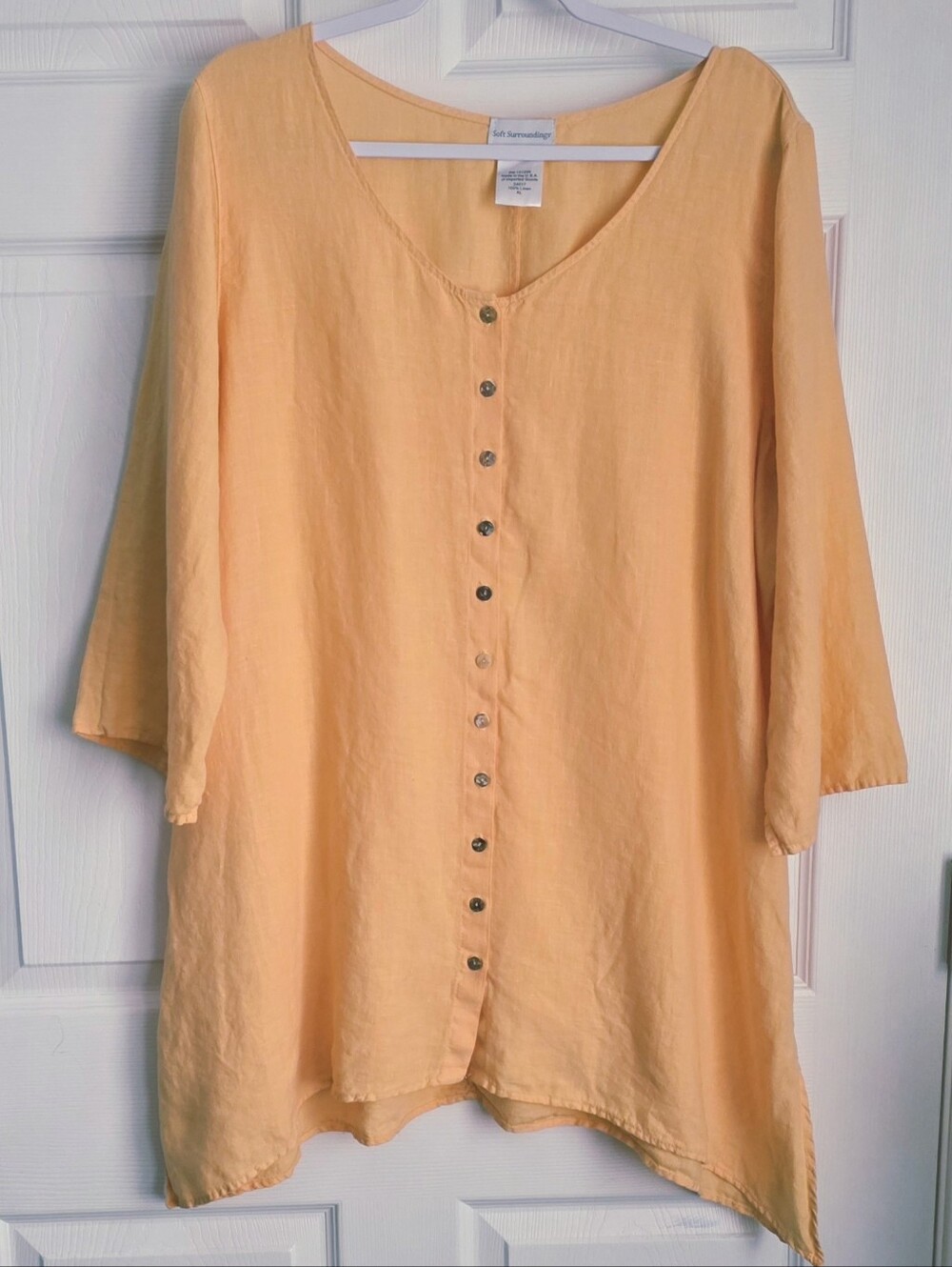 Soft Surroundings 24017 Sherbet Orange 100% Linen Button Tunic XL